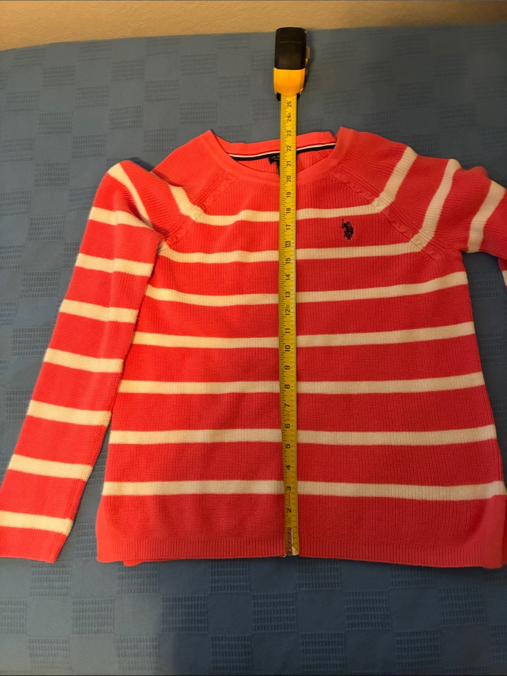 U.S. Polo Assn. Coral and White Striped Crewneck Sweater